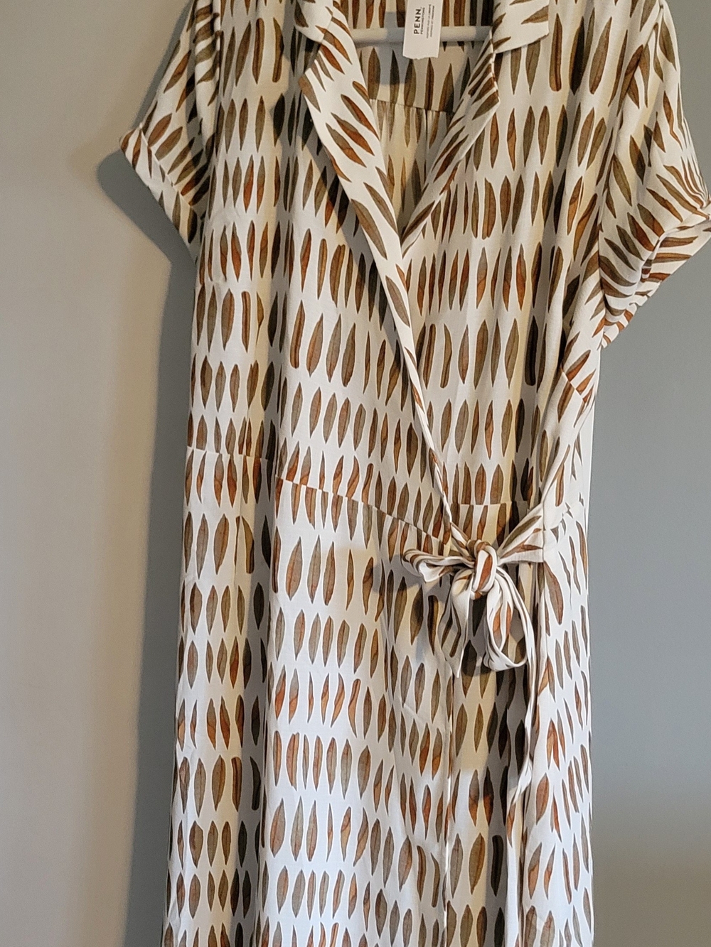 Penningtons Cream Dress with Brown Leaf Print Midi Wrap